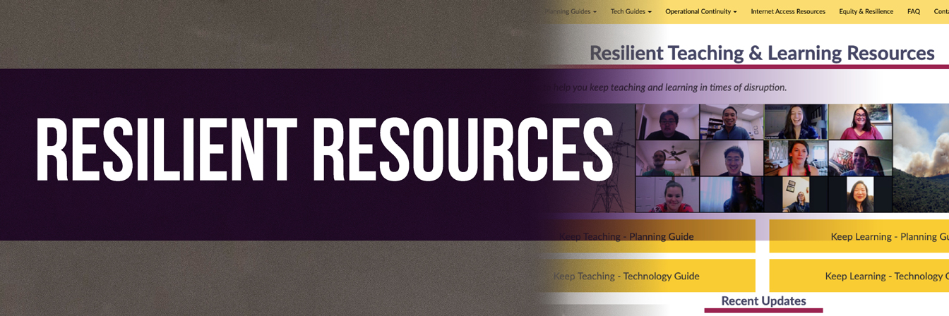 Resilient Teaching & Learning Resources banner screen capture of a website